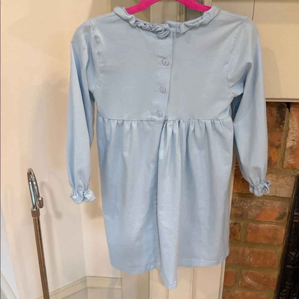 Light Blue Ruffle Neck Long Sleeve Dress by The Smocking Bug Size 6T